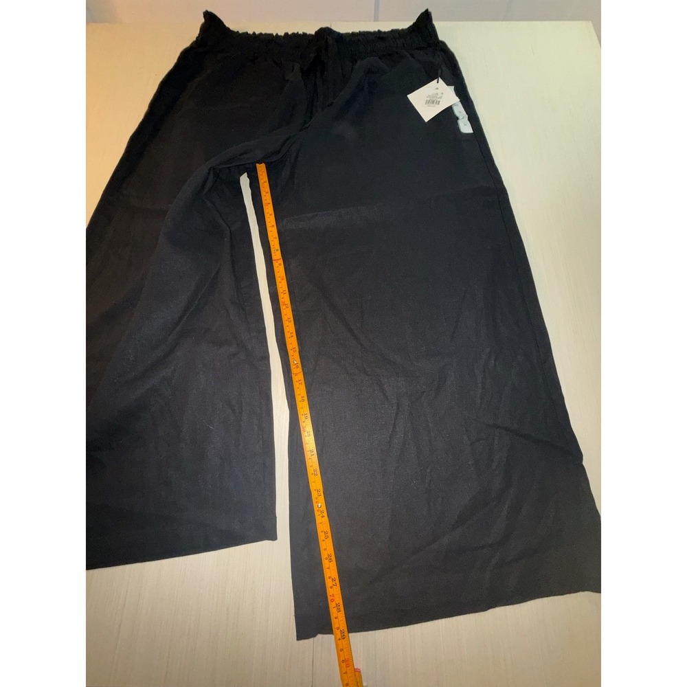 Ava & Viv Womens 2X Black Linen Blend Wide Leg Smocked Waist Crop Pants NEW - Picture 6 of 8